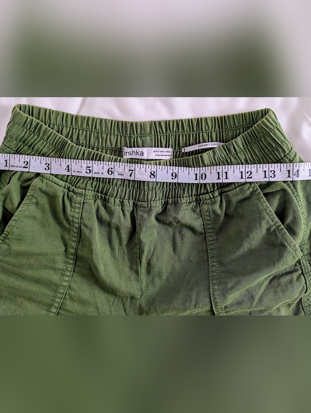 Bershka Green Cargo Elastic Waistband Jogger Pants Wide Leg S/P - Picture 3 of 7